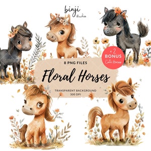 Floral Horse, Floral Horse PNG, Horse PNG, Horse Clipart, Watercolor Horse, Watercolor Clipart, Nursery Clipart