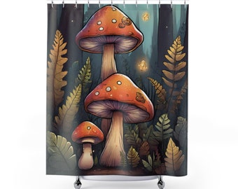 Nacht Wald Pilz Duschvorhang Niedlich Cottagecore Badezimmer Dekor Hexen Accessoires 71" x 74"