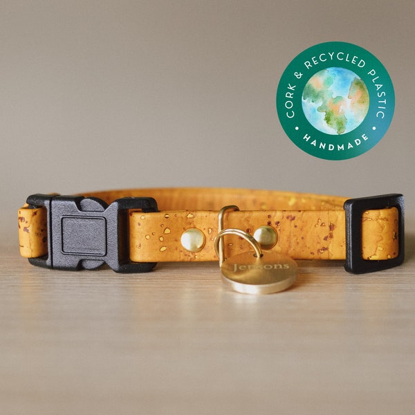 Cat Collar Leather Cork, Cat Collar UK, Cat Collar Soft, Breakaway Buckle, Adjustable, Eco, Recycled Plastic, Cat Collar Pattern Sunflower