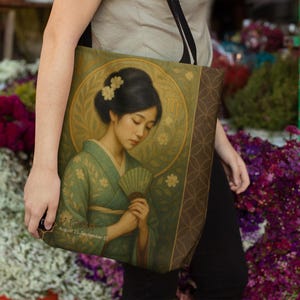 Virgo Shrine Maiden Tote Bag - On an Earthbound Shippo Background