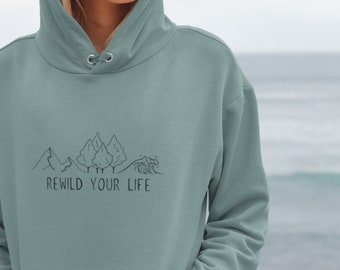 Rewild Your Life Hoodie Dusty Green