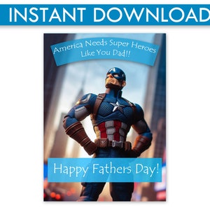Kapitän Amerika | Karte zum Vatertag | Digitale personalisierte Grußkarte | Superheld Papa | Wunder Dad