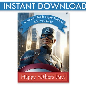 Kapitän Amerika | Karte zum Vatertag | Digitale personalisierte Grußkarte | Superheld Papa | Wunder Dad