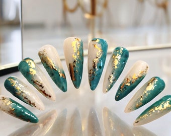 Gilded Stone Press on Nails, custom reusable gel nails