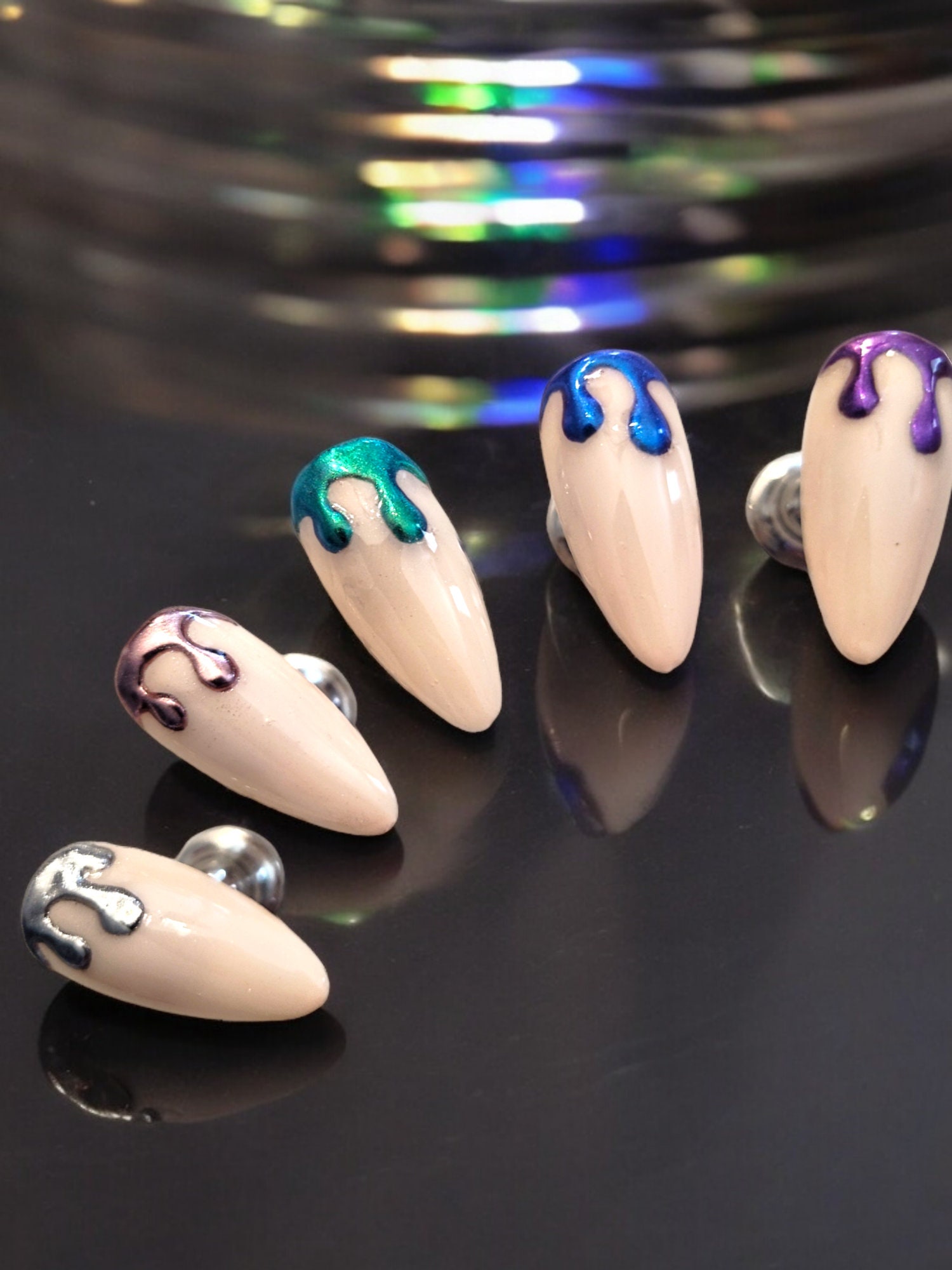 3D Chrome Drip Press-on Nails, custom color reusable gel nails