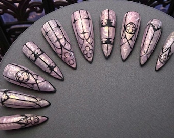 Pearly Cathedral Stained Glass Press-on Nails