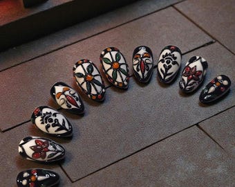Gothic Abstract Embossed Stained Glass Press-on Nails