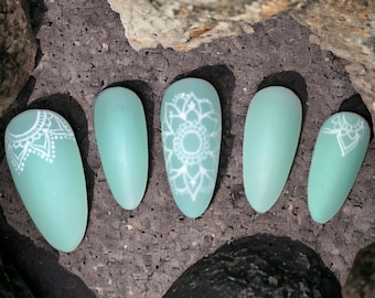 Sea Glass Mandala press-on nails