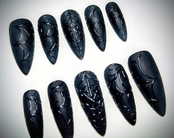 Matte Black Spiderweb Halloween Press on nails