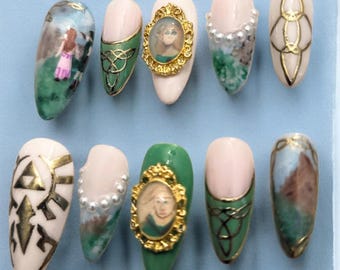 Celtic Freestyle Gamer Press-on Nails, Custom reusable gel nails