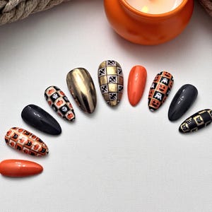 Checkered Fall Freestyle Halloween Press on Nails