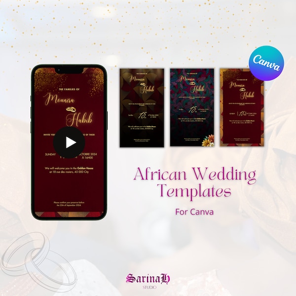 African Wedding Invitations Set - 1 Video and 3 Static Designs