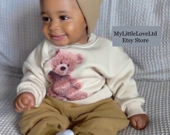 Baby / Toddler teddy bear jumper, bear print sweater, winter sweatshirt, cute baby gift, baby boy, baby girl, unisex baby, 1st birthday gift