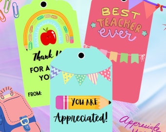 Teacher Appreciation Tags, PTO Teacher tags, Teacher appreciation, teacher gift tags, Teacher appreciation week, teacher gift, printable tag