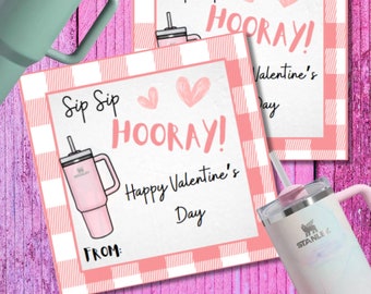 Stanley tumbler cup inspired valentine cards, printable valentine cards, student valentines, Stanley tumbler inspired tag, teacher valentine