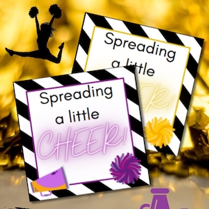 Cheerleading tags, spread cheer tags, cheer tags, cheerleading, instant download, printable cheer tags, football, black purple gold cheer
