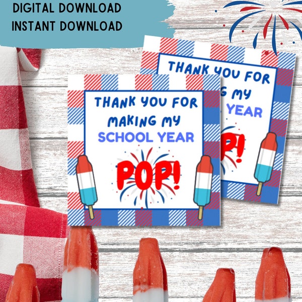 Teacher appreciation tags, boss appreciation tags, PTO teacher tags, PTO tags, printable tag, Thank you for making my school year pop