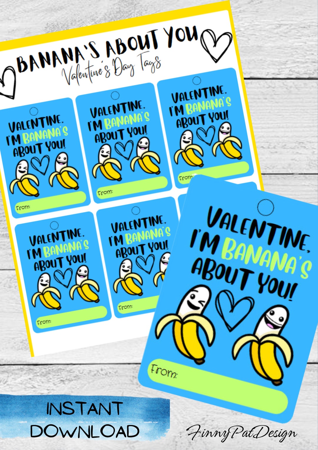 Printable Valentine s Day Tags Printable Tags Valentines Day Gift Tags Valentine s Day Banana
