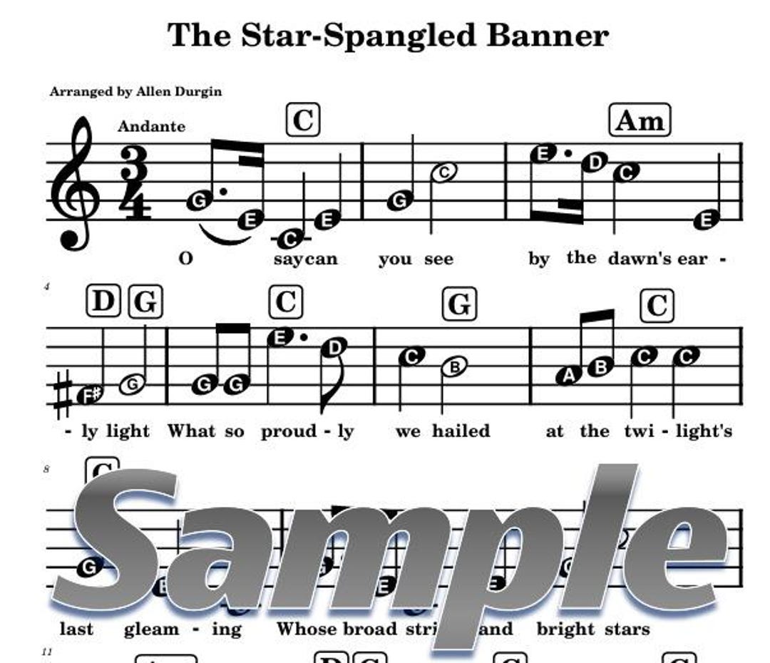 Spangled Simple Definition Easy Sheet Music - the Star-spangled Banner - Instant Download - Etsy