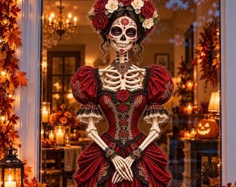 Halloween Window Decal PNG Bundle: 5 Floral Skeleton Designs