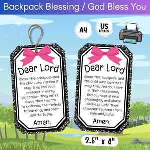Backpack Prayer Tag for Children, Bless this backpack printable, Cute back to school religious Tags, Christian prayer tag for kids and teens