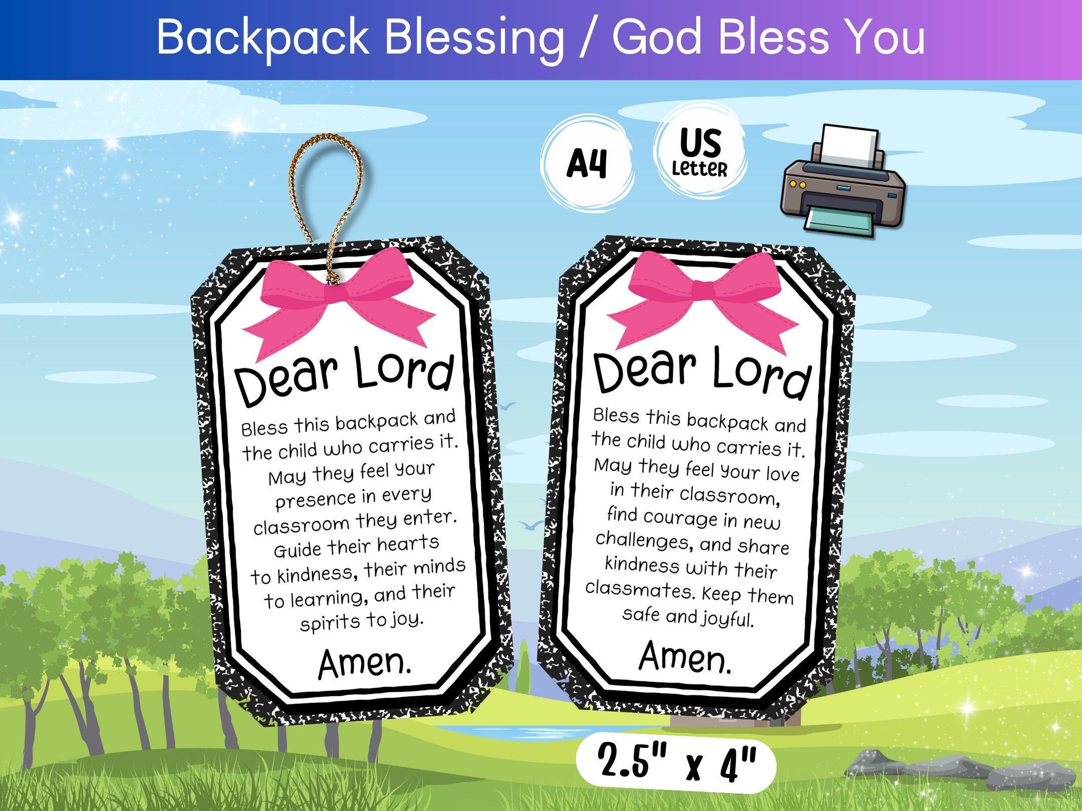 Backpack Prayer Tag for Children, Bless this backpack printable, Cute back to school religious Tags, Christian prayer tag for kids and teens