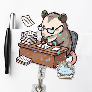 Funny Opossum Office Badge Reel, Cute Retractable ID Holder for Nurse Teacher PTA PTO Admin, Teacher Nurse Id Badge holder