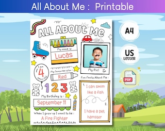 Boy & Girl all about me printable, student questionnaire, Daycare, Sunday Home school activity, First day of shcool getting to know student