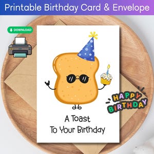 Cartão de aniversário para imprimir, trocadilho divertido e fofo Um brinde ao seu aniversário, Cartão de aniversário para download digital, Cartão para download instantâneo, Brinde engraçado e trocadilho de aniversário