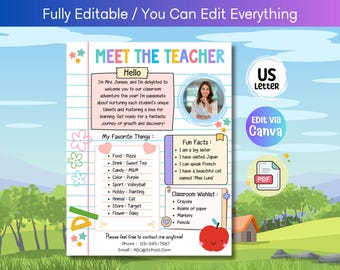 Cute meet the teacher editable template for classroom, Teacher flyer, Classroom Decor, Printable back to school elementary preschool daycare