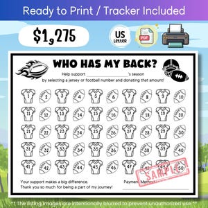 American Football fundraising pay the day calendar, instant download pdf football donation fundraiser football player simple who has my back