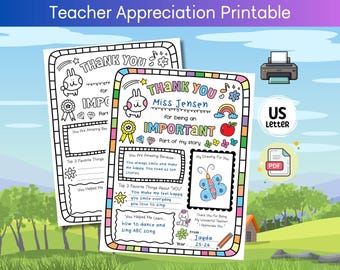 Teacher Appreciation Questionnaire: End of Year Gift (Printable PDF)