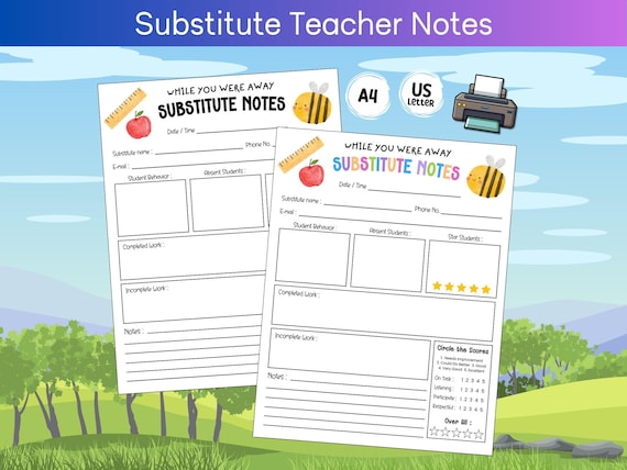 Printable Substitute Teacher Notes: Classroom Feedback Form (PDF)