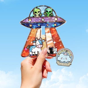 Alien UFO Light Switch Cover, Cow Abduction Switch Plate, Cute Sci Fi Wall Decor, Stained Glass Style Toggle Switch Cover, Funny Alien Gift