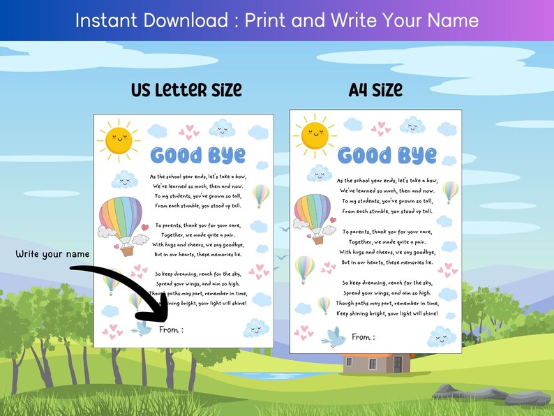 Printable End of School Year Letter for Student and Parents, Cute Poem ...