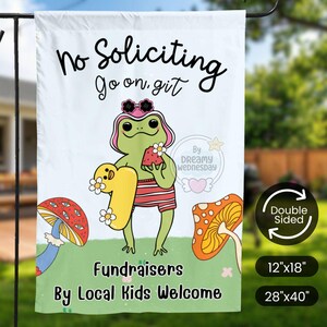 No Soliciting go on git garden flag, cute summer frog garden decoration, porch sign, home decor, garden flag for mom grandmom no donation