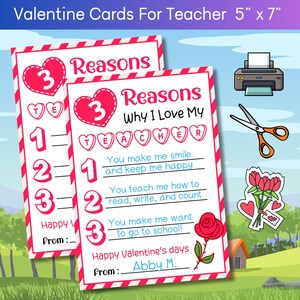Druckbare Valentinstag Wertschätzung für Lehrer, DIY Karte von Schülern, süße Valentinstag Lehrer Geschenk, Füllen Sie die Lücke über Lehrer