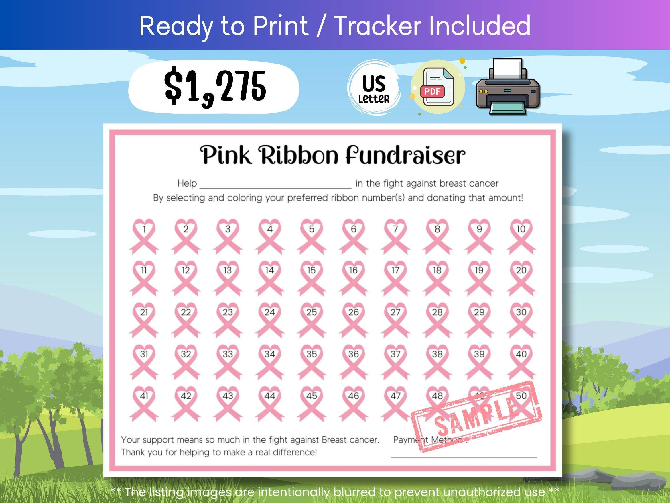 Pink Ribbon Cancer Fundraiser: Printable Donation Form (PDF) - Etsy