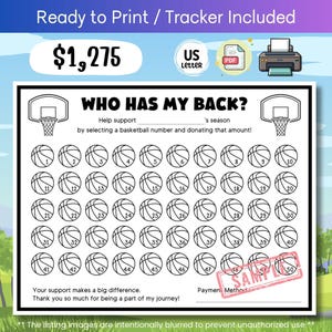 Basketball fundraising pay the day calendar instant download PDF Basketball donation fundraiser who has my back black out my ball fundraiser