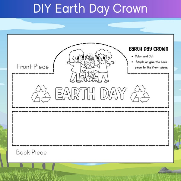 Cute Earth Day Paper Crown activity for kid, Printable Earth day paper hat for day care, prek, pre-school students, Instant download craft