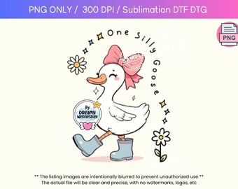 One silly goose girly PNG sublimation file, DTX DTG transfer Diy craft for T-shirt design, mug, sticker, card, Silly goose girl big pink bow
