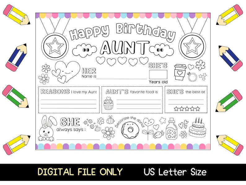 Happy Birthday Aunt Coloring Page, Fill in the Blank for Aunt ...
