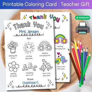 Tarjeta de agradecimiento para colorear para maestros, tarjeta de agradecimiento para maestros imprimible, actividad para colorear para niños, gracias por ayudarme a crecer