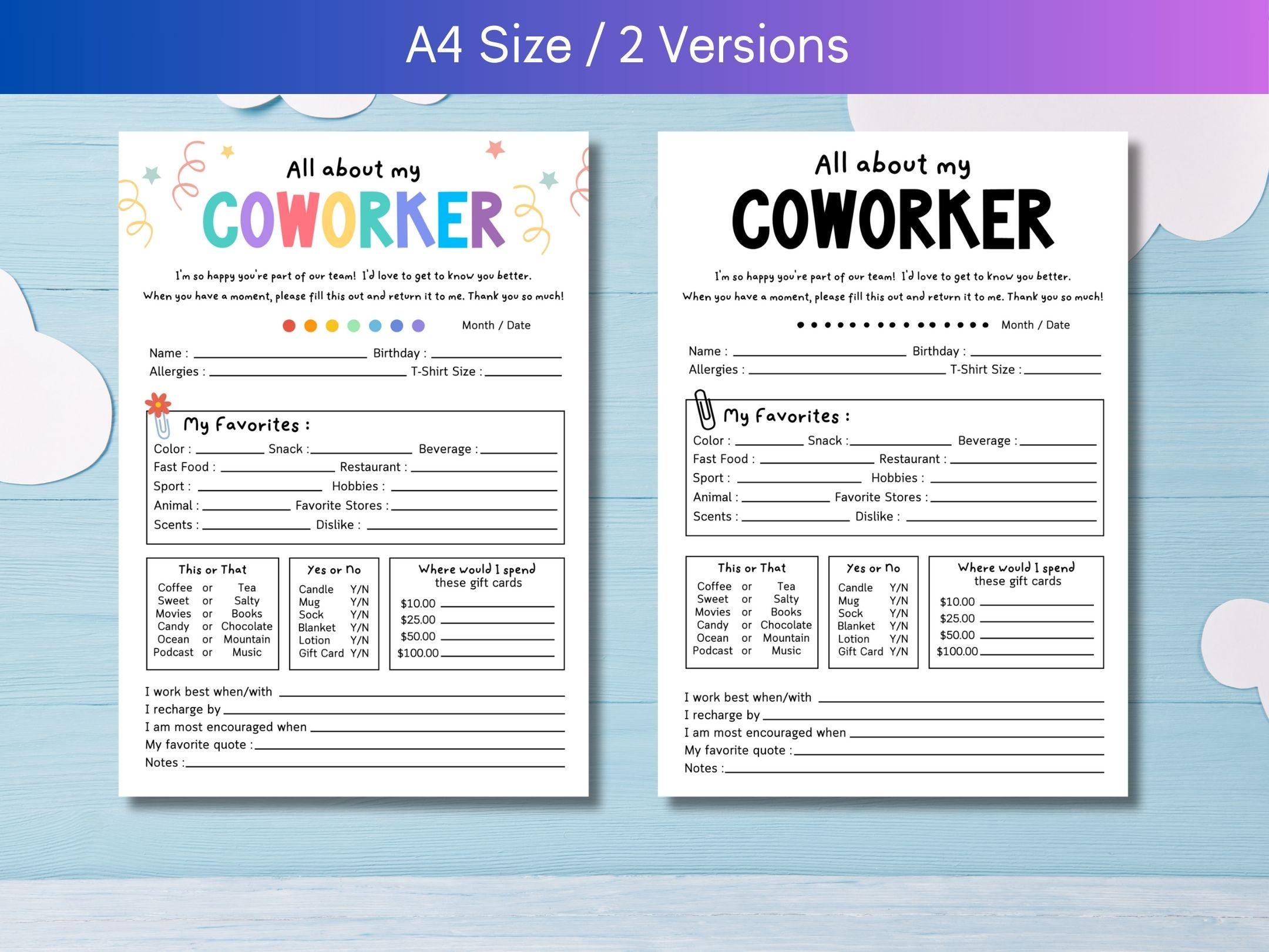 New Team Questionnaire.pdf Coworker Questionnaire: New Employee Team Survey (printable PDF) - Etsy