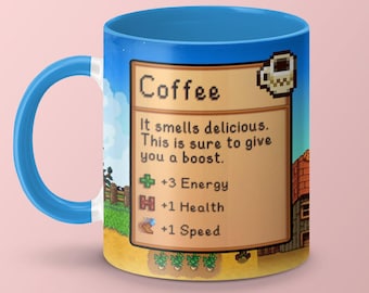 Stardew Valley Kaffeebecher, Stardew Valley Spiel, Stardew Valley Kaffeebecher Geschenk, Stardew Valley Tasse, Coffee Stats, Videospielbecher, Gamerbecher