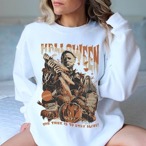 Koszulka z nadrukiem Michaela Myersa na Halloween, bluza z kapturem, koszulka z motywem horroru, retro bluza z motywem vintage na Halloween, koszulka z motywem strasznego filmu, sweter z nadrukiem