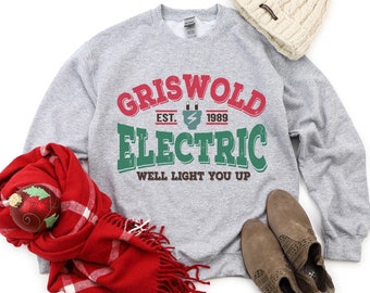 Sudadera eléctrica de Griswold, divertida sudadera con película navideña de vacaciones, camiseta de vacaciones navideñas, camiseta de fiesta navideña