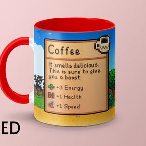 Taza de café de Stardew Valley, juego de Stardew Valley, regalo de taza de café de Stardew Valley, taza de Stardew Valley, estadísticas de café, taza de videojuego, taza de jugador imagen 5