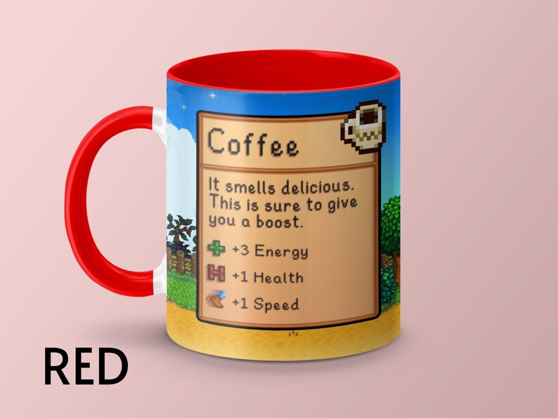 Taza de café de Stardew Valley, juego de Stardew Valley, regalo de taza de café de Stardew Valley, taza de Stardew Valley, estadísticas de café, taza de videojuego, taza de jugador imagen 5