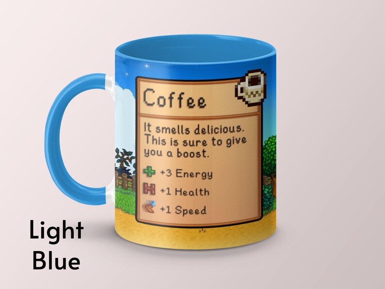 Taza de café de Stardew Valley, juego de Stardew Valley, regalo de taza de café de Stardew Valley, taza de Stardew Valley, estadísticas de café, taza de videojuego, taza de jugador imagen 9